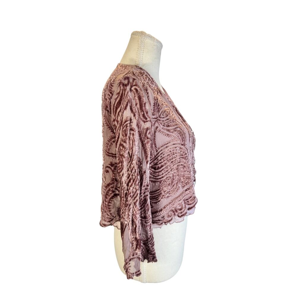 Marian Clayden Silk Cardigan Mauve Pink Women’s Medium Cropped Boho Fairycore - Picture 6 of 16